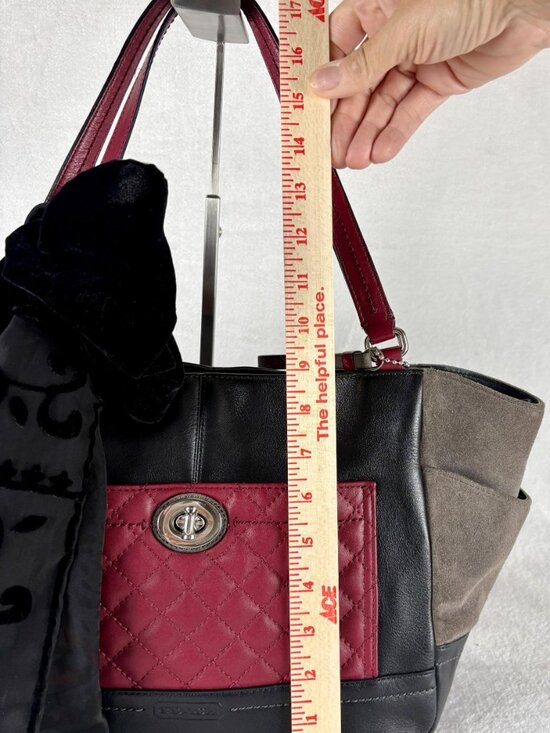 Coach Carrie Park Quilted Colorblock Tote in Burgundy, Black and Grey with Scarf main image 3